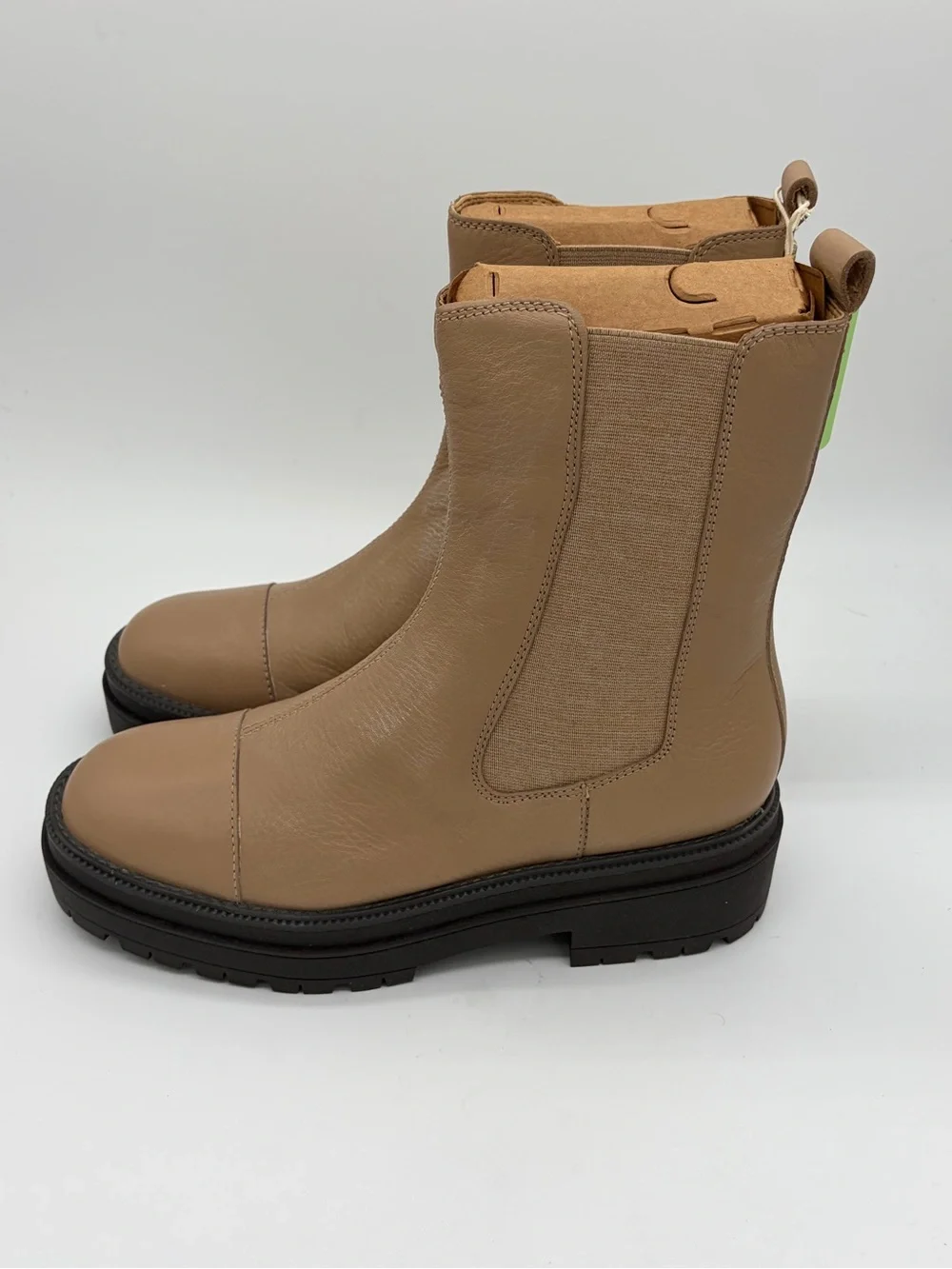 Sam Edelman Taupe Leather Chelsea Lug Boots